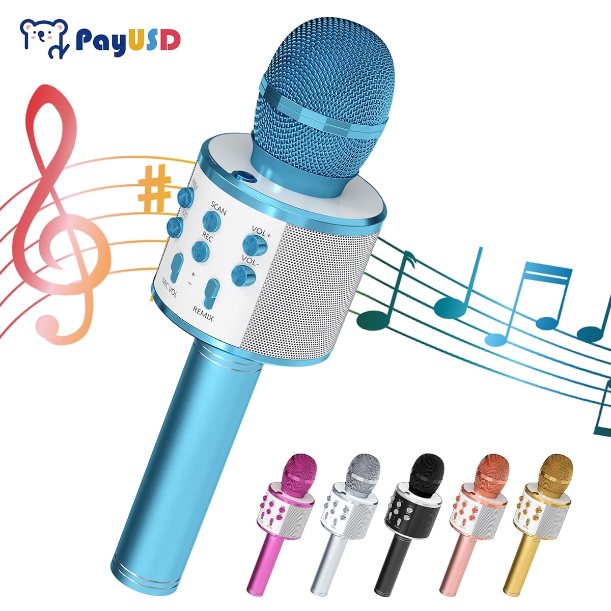 PayUSD Wireless Microphone for Kids Bluetooth Karaoke Microphone for adults 5-in-1 Portable Handheld Mic Speaker Birthday Christmas Gifts Toys for Girls Boys Adults All Age, Blue