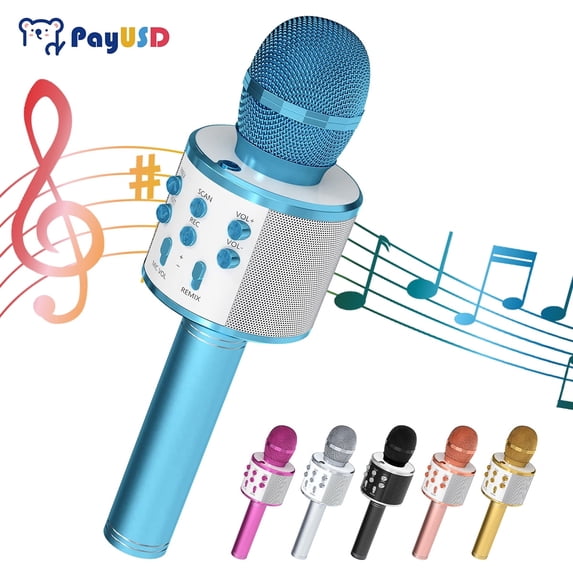 PayUSD Wireless Microphone for Kids Bluetooth Karaoke Microphone for adults 5-in-1 Portable Handheld Mic Speaker Birthday Christmas Gifts Toys for Girls Boys Adults All Age, Blue