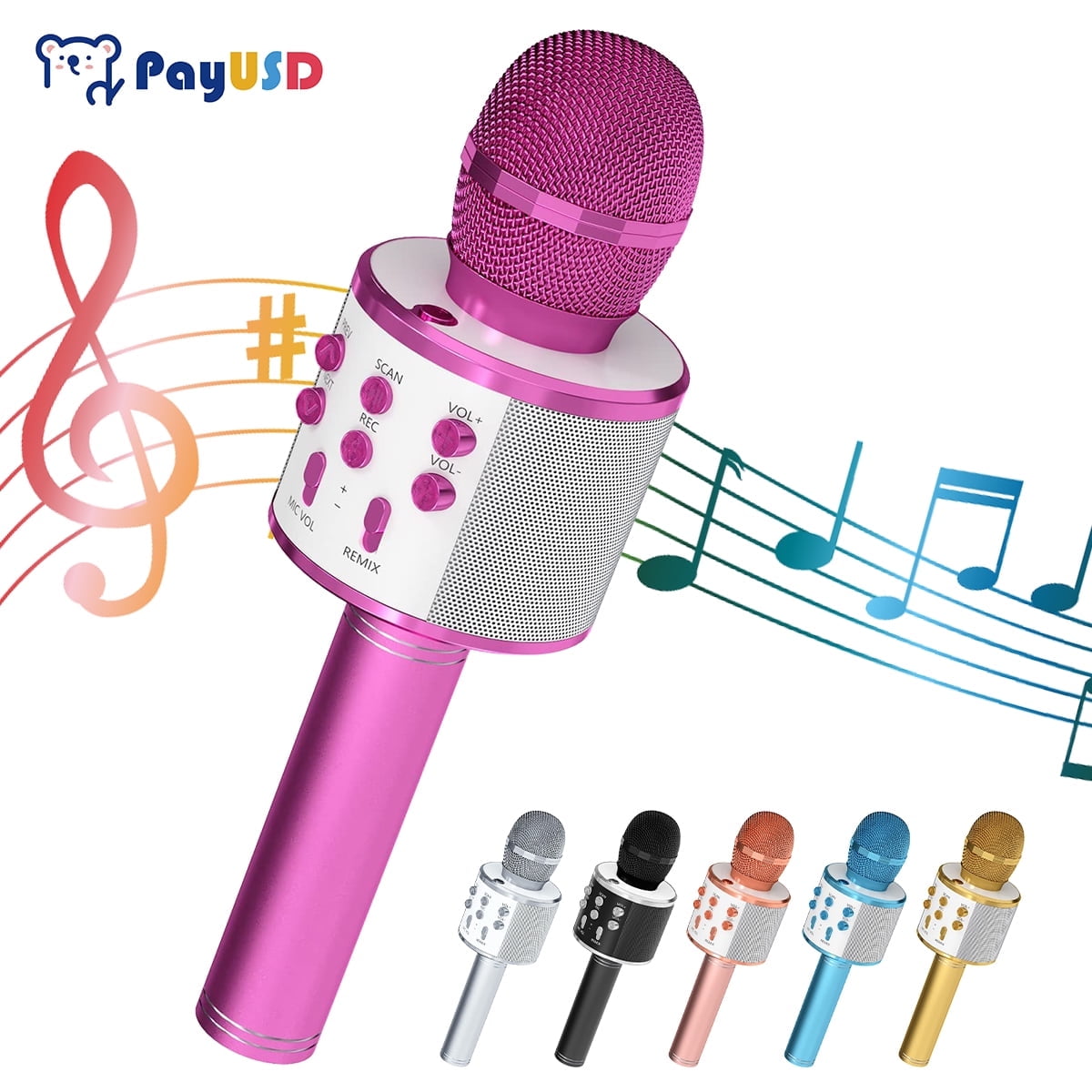 PayUSD Wireless Microphone for Kids Bluetooth Karaoke Microphone for adults 5-in-1 Portable Handheld Mic Speaker Birthday Christmas Gifts Toys for Girls Boys Adults All Age, Pink