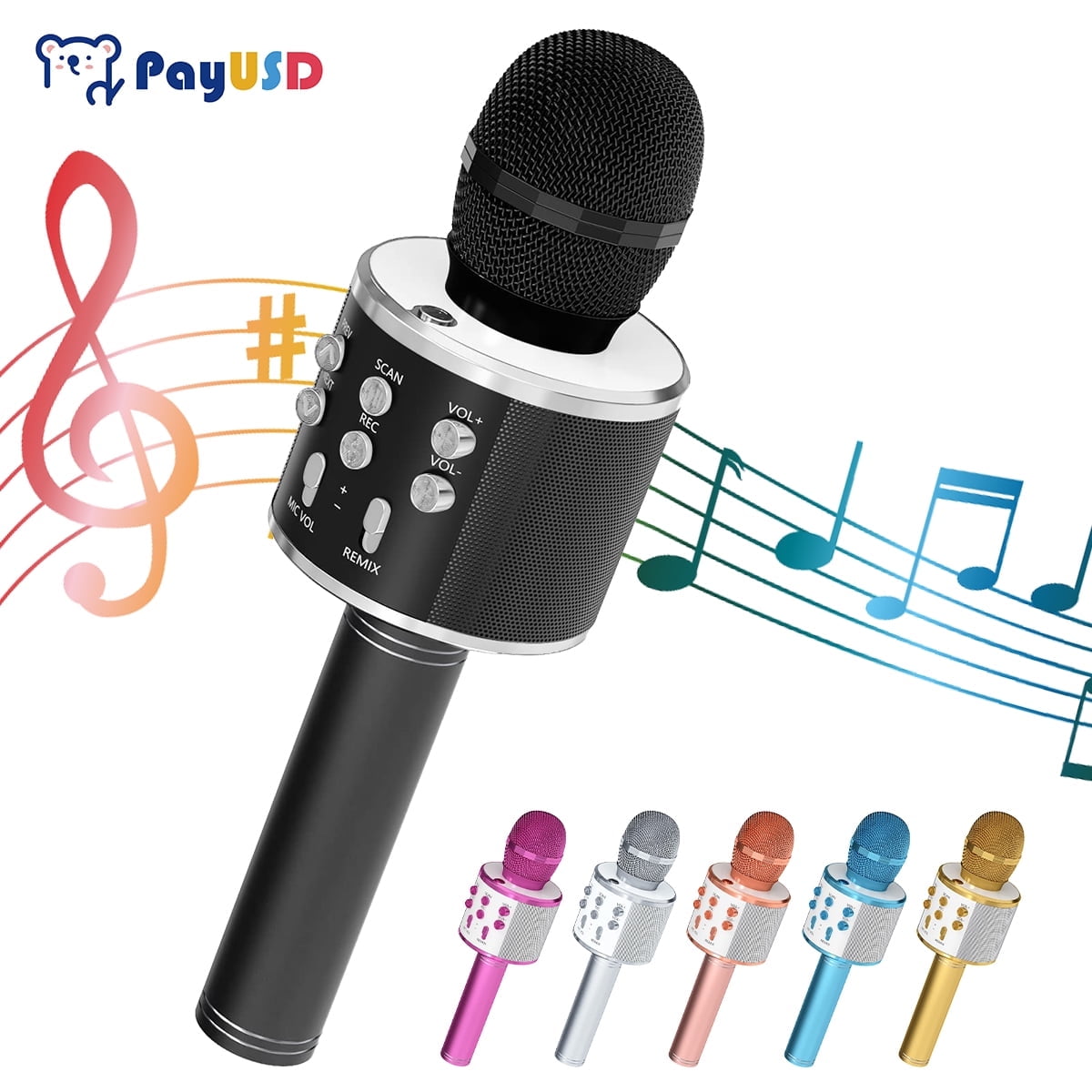 PayUSD Wireless Microphone for Kids Bluetooth Karaoke Microphone for adults 5-in-1 Portable Handheld Mic Speaker Birthday Christmas Gifts Toys for Girls Boys Adults All Age, Black