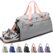 Travel Duffle Bag Gym Bags with Shoe Compartment Wet Pocket Waterproof for Weekender Overnight  Gym Sports Traveling Swimming Yoga Workout, Gray