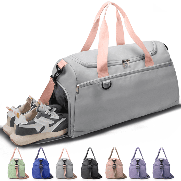 Gynky Travel Duffle Bag Gym Bags with Shoe Compartment Wet Pocket Waterproof for Weekender Overnight  Gym Sports Traveling Swimming Yoga Workout, Gray