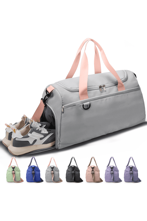 Travel Duffle Bag Gym Bags with Shoe Compartment Wet Pocket Waterproof for Weekender Overnight Gym Sports Traveling Swimming Yoga Workout, Gray