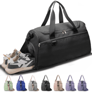 Travel Duffle Bag Gym Bags with Shoe Compartment Wet Pocket Waterproof for Weekender Overnight  Gym Sports Traveling Swimming Yoga Workout, Black