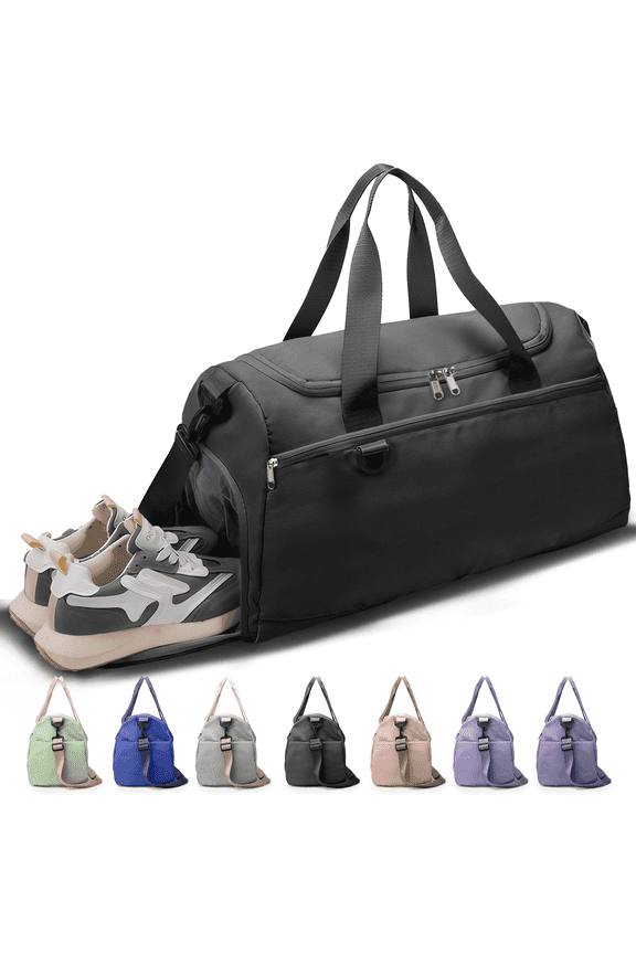 Travel Duffle Bag Gym Bags with Shoe Compartment Wet Pocket Waterproof for Weekender Overnight Gym Sports Traveling Swimming Yoga Workout, Black