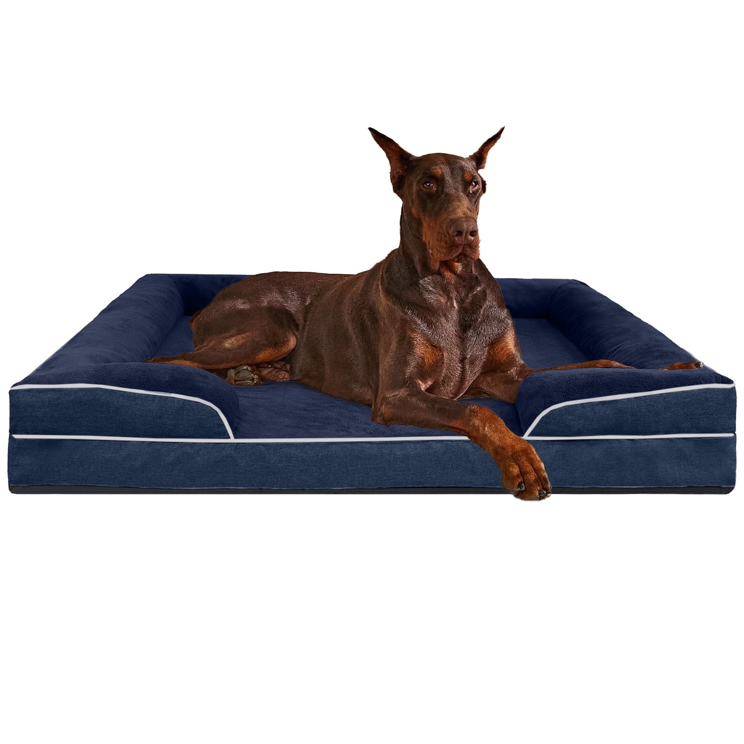 PayUSD XXL Orthopedic Dog Bed, Memory Foam Dog Sofa Beds for Giant Dogs, Supportive Foam Pet Couch Bed with Removable Washable Cover and Nonskid Bottom, Dark Blue (52" L x 41" W x 8" Th)