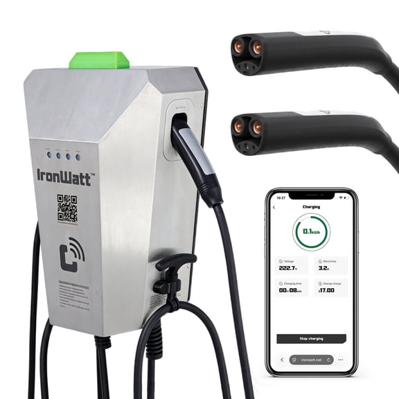 Payable Resdential NACS Dual-Port EV Charger Station Home 40A 240V Stainless Steel Enclosure