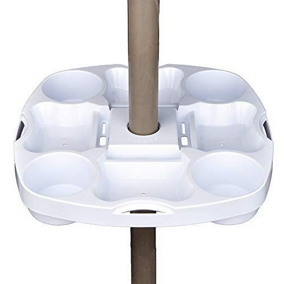 PayandPack Myard Umbrella Table Tray 15 Inches for Beach, Patio, Garden, Swimming Pool with 4 Drink Holders, 4 Snack Compartments, 4 Sunglasses Holes, 4 Phone Slots (White)