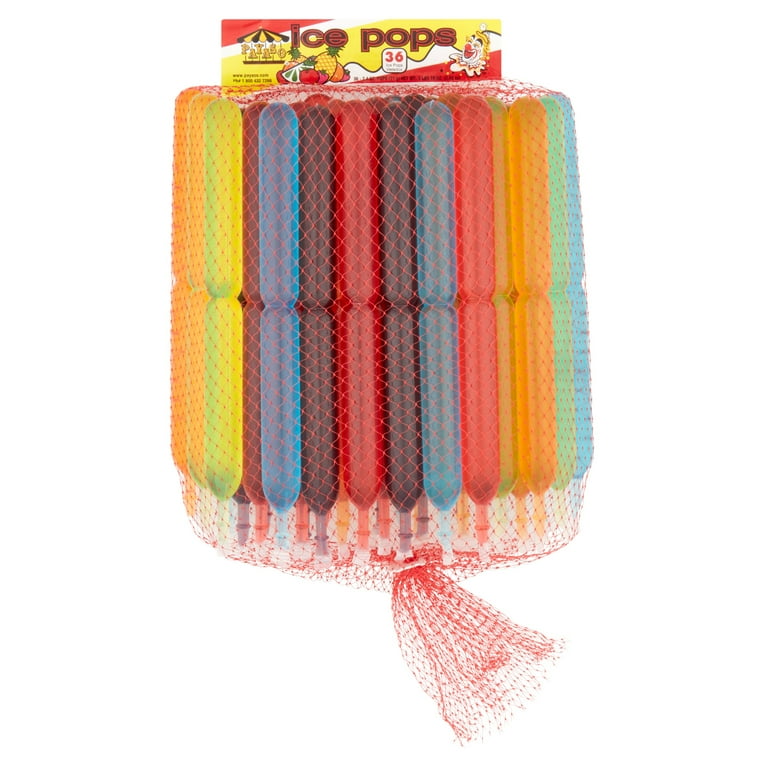 Payaso Fruit flavored Assorted Ice Pops. Each tube is 2.4 oz and there are 36 individual tubes in a family sized package. Walmart