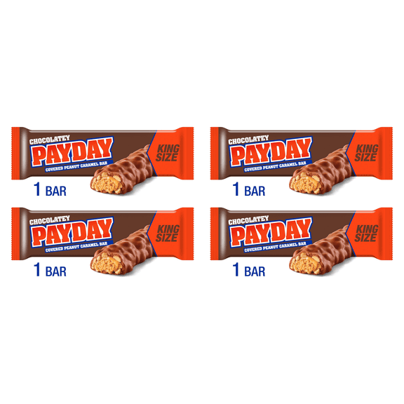Payday Chocolatey Peanut Caramel King Size Candy, Bar 3.1 oz (Pack of 4)