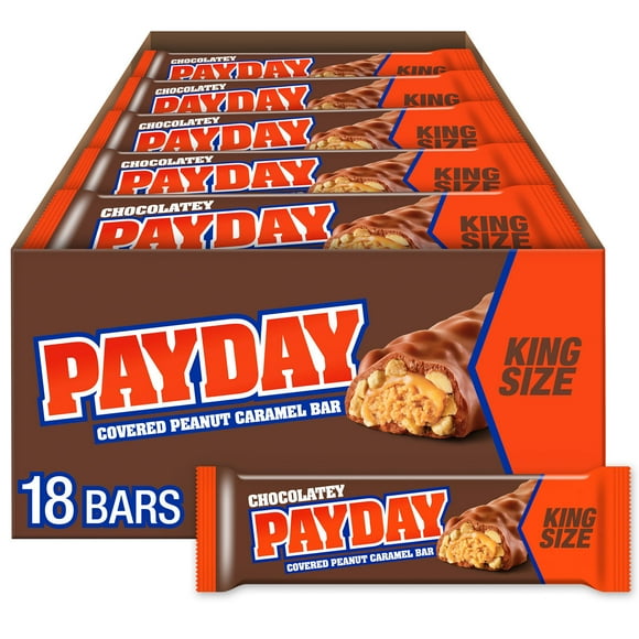 Payday Chocolatey Peanut Caramel King Size Candy, Bars 3.1 oz, 18 Count