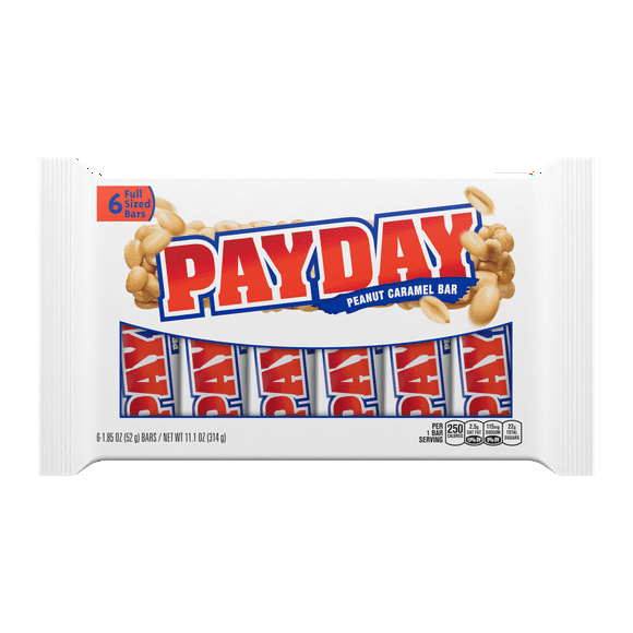 Payday Peanut Caramel Candy, Bars 1.85 oz, 6 Count