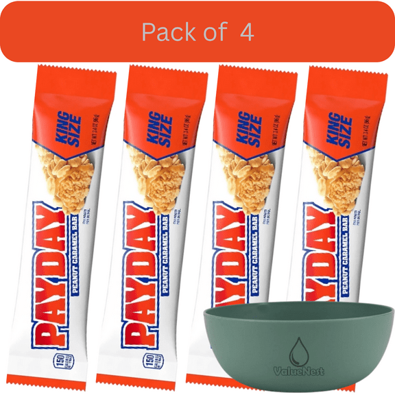Payday Peanut Caramel King Size Candy Bar 3.4 oz Pack of 4 with bowl by Value Nest