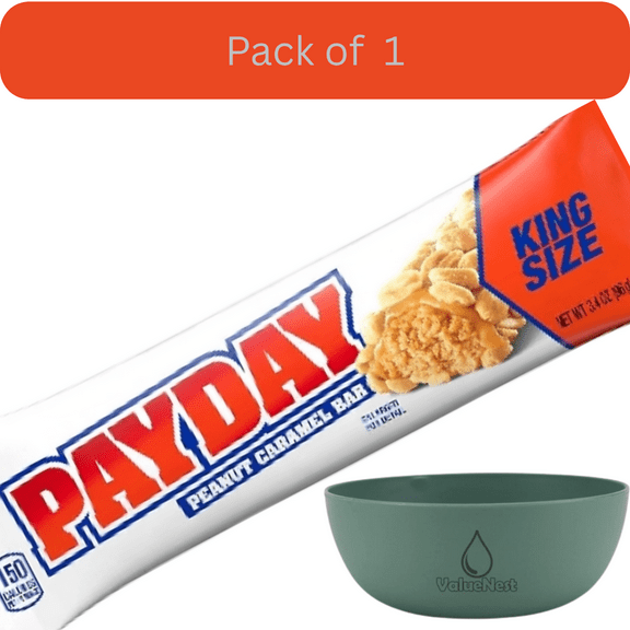 Payday Peanut Caramel King Size Candy Bar 3.4 oz with bowl by Value Nest
