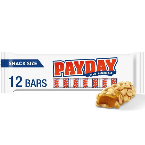 Payday Peanut Caramel Snack Size Candy, Bars 0.7 oz, 12 Count pack of 3