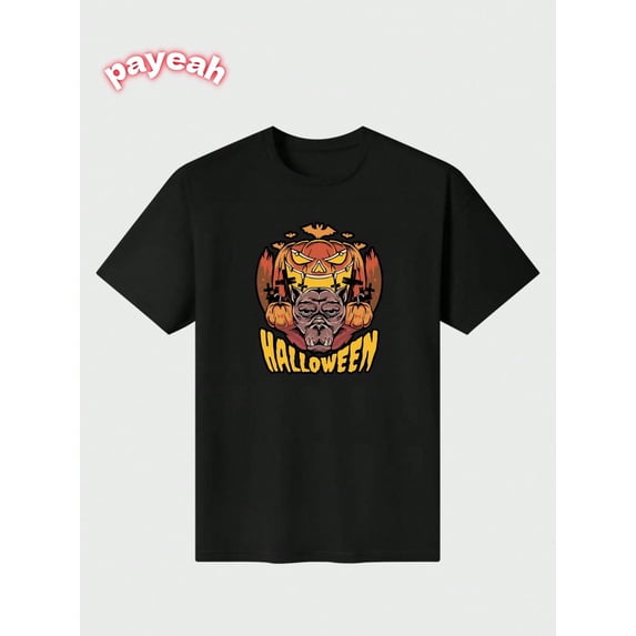 Payeah Spooky Halloween Monster And Pumpkins Toddler Casual Digital Print 220g Pure Heavy 100% Cotton T Shirt 100% Cotton 100% Cotton