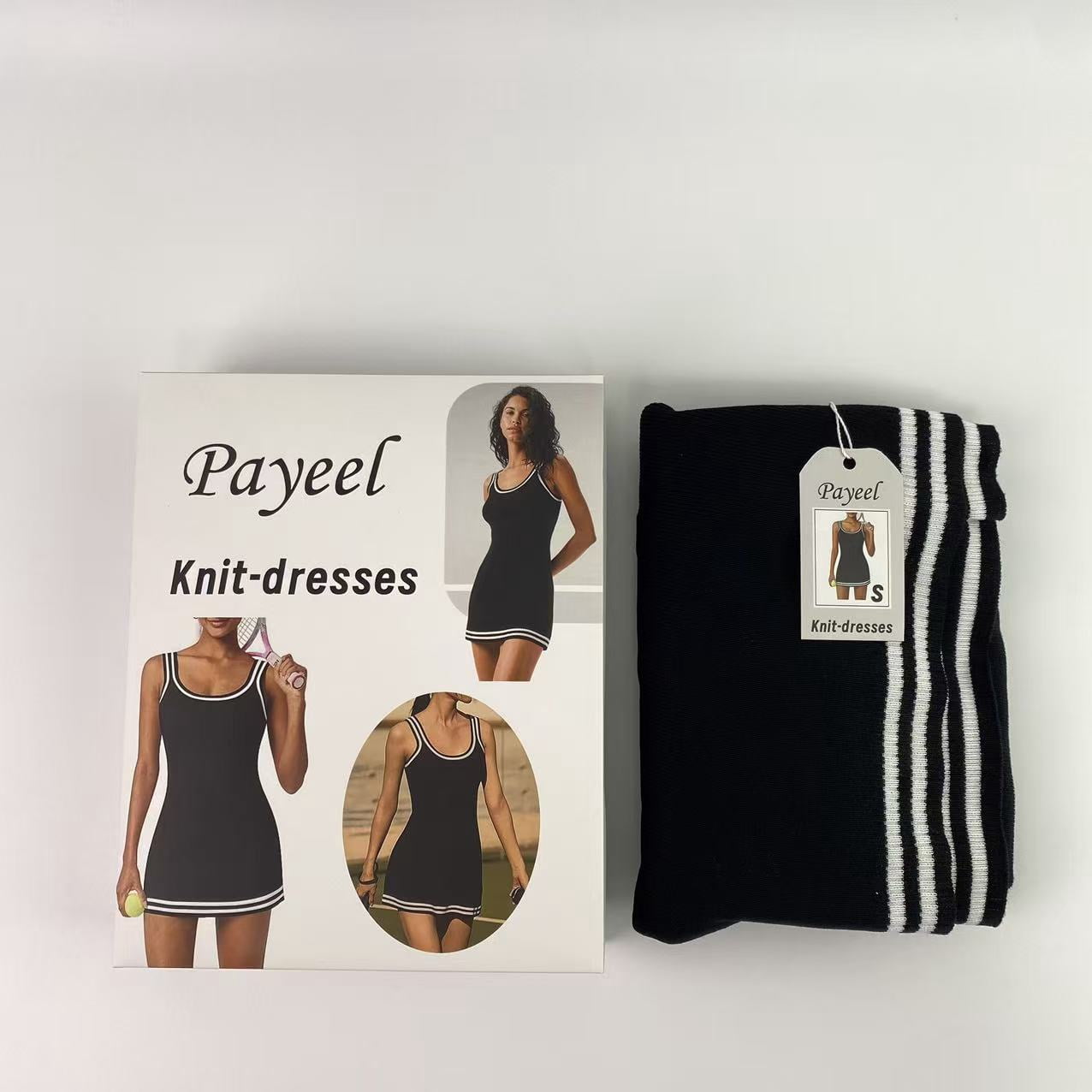 Payeel Knit-dresses,Tennis Dress for Women Athletic Striped Knitted Sweater Tank Mini Active Casual Club Golf Dresses - S