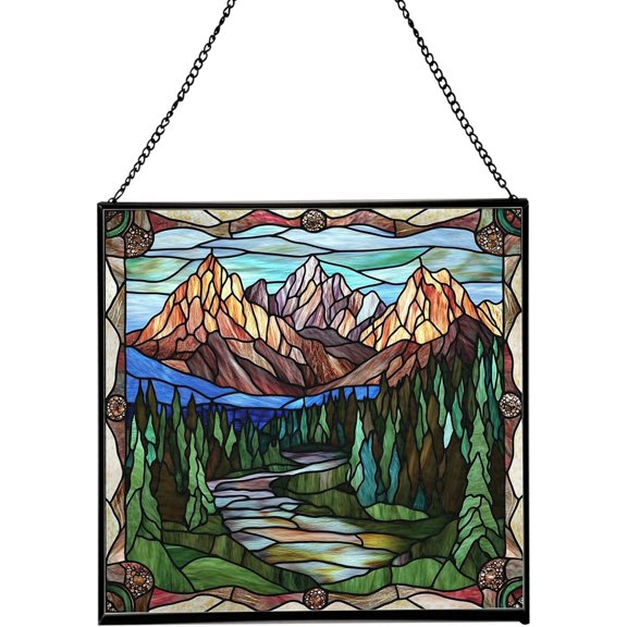 Payette National Forest-Idaho Landscape Stained Glass Suncatcher, Square Window Hanging, Tiffany Style Home Decor, size 8in