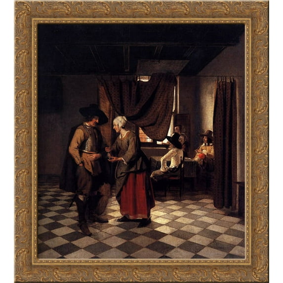 Paying the Hostess 24x20 Gold Ornate Wood Framed Canvas Art by Pieter de Hooch