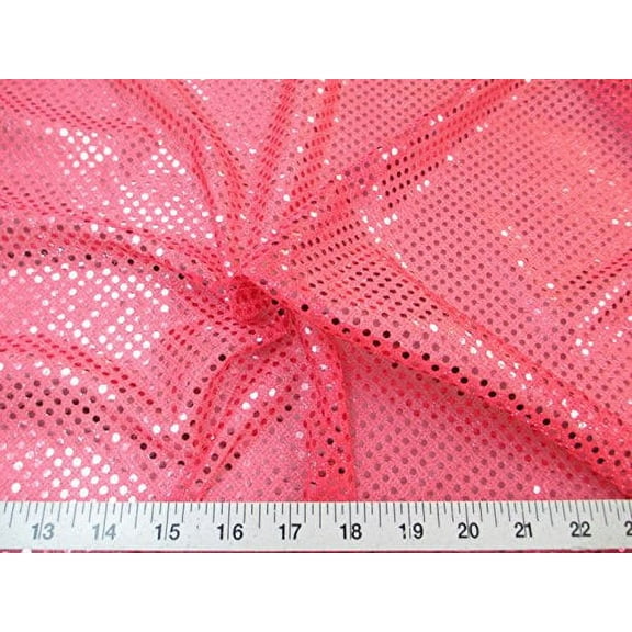 Paylessfabric Fabric Stretch Glitter Mesh Sequin Dots Hot Pink Sheer Sparkle L40