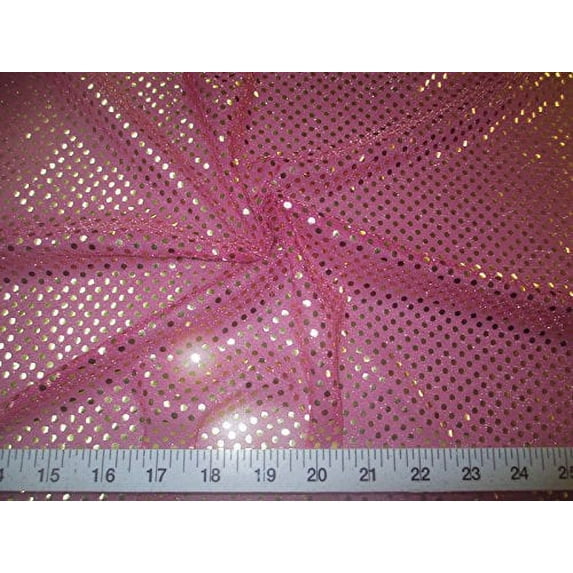 Paylessfabric Fabric Stretch Glitter Mesh Sequin Dots Magenta Pink and Gold Sheer Sparkle L50