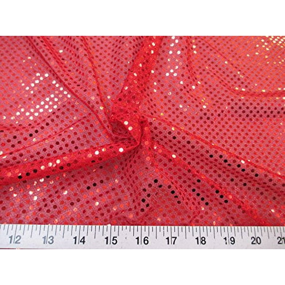 Paylessfabric Fabric Stretch Glitter Mesh Sequin Dots Red Sheer Sparkle L47
