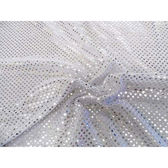 Paylessfabric Fabric Stretch Glitter Mesh Sequin Dots White and Silver Sheer Sparkle L46