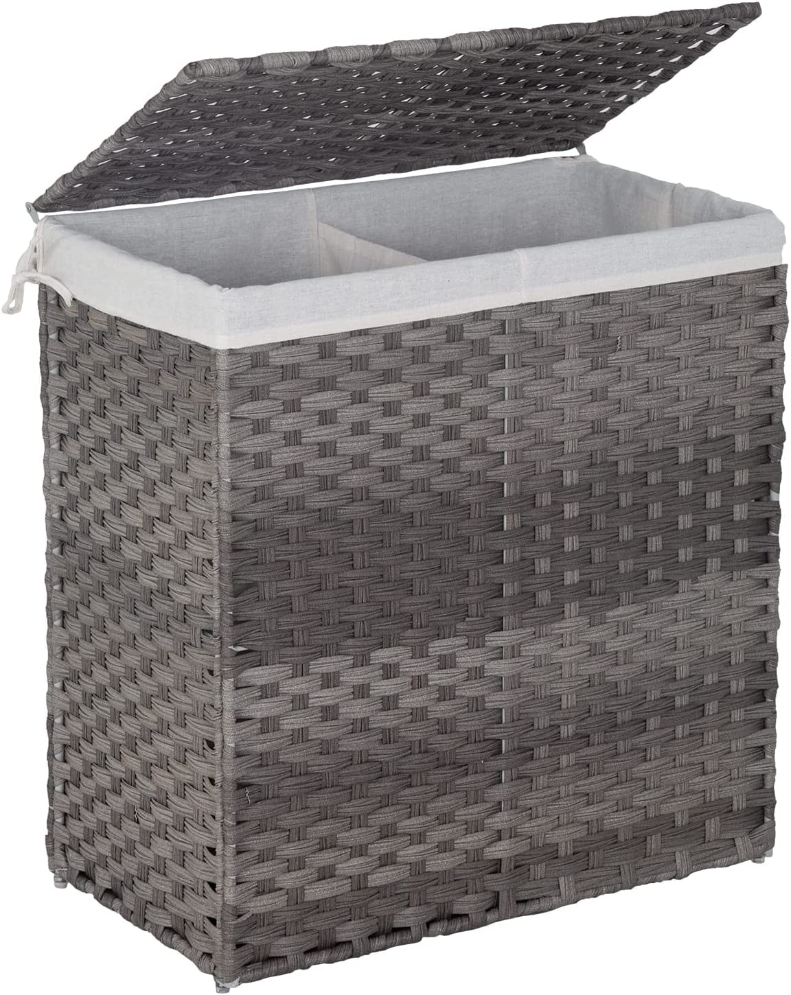 Gray Wicker Rectangular Laundry Hamper with Flip Top Lid