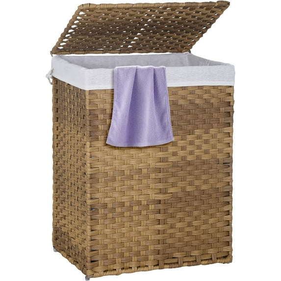 Paylesshere Laundry Basket Handwoven Laundry Hamper 90L/110L Foldable Rattan Laundry Hamper With Lid,2 Removable Liner Bags & 6 Laundry Bags,Clothes Hamper Bathroom Laundry Basket,Natural
