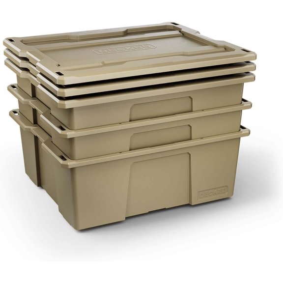 Payloader 32 L (3-Pack) - 75 lb Bin / 200 lb Lid Load Rated, Heavy-Duty Stackable Storage Bins, Fits Drawer System & Tool Box - Desert Tan