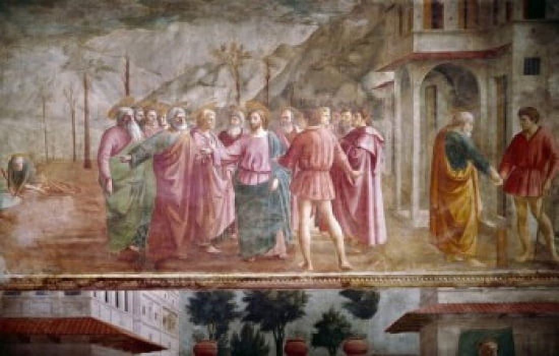 Payment of Tribute from The Life Of St Peter cycle by Masaccio fresco 1425-1428 1401-1428 Italy Florence Santa Maria del Carmine Cappella Brancacci Canvas Art - Masaccio (18 x 24)