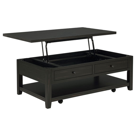 Coaster Payne 48" Wood Mobile Lift Top Coffee Table in Distressed Java Black