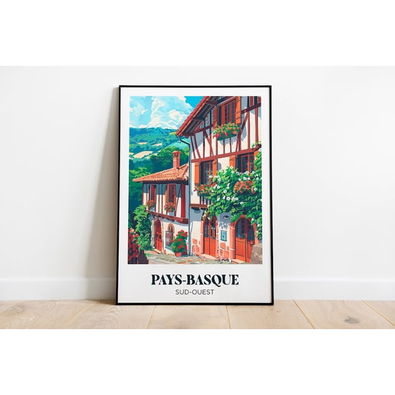 Pays Basque Travel Poster, Pays Basque Wall Art Print, Unframed Paper Poster 8x10in