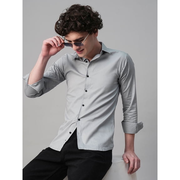 Pays Solid Silver Cotton Shirts for Men