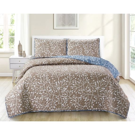 Payson Branches Full/Queen 3-piece Quilt Set Tan/Blue