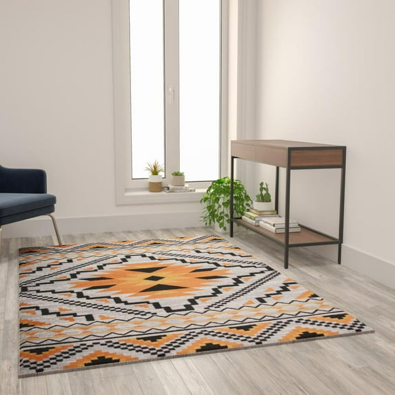 Flash Furniture Payson 60x84" Cotton Area Rug in Orange/White