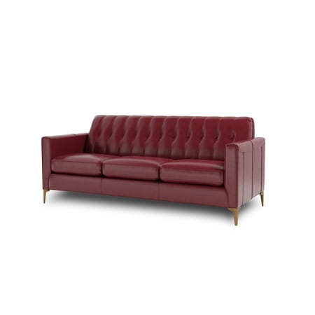 Payton Mid Century Red Leather Sofa With Metal Legs And Tufted Back