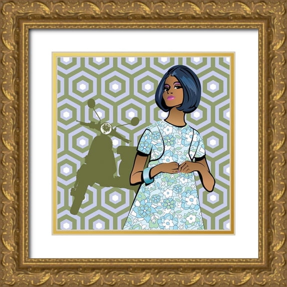 Pazzio, Sammy 12x12 Gold Ornate Wood Framed with Double Matting Museum Art Print Titled - Girl With Vespa
