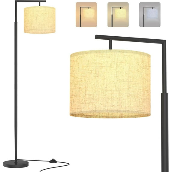 Pazzo 64" 1-Light Modern Adjustable Black LED Floor Lamp with Linen Shade and 9W Bulb