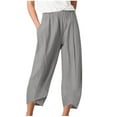 thumbnail image 1 of Pbnbp Summer Savings Clearance 2023! Plus Size Cotton Linen High Elastic Waist Casual Solid Basic Tulip Hem Capri Pants Womens Capris with Pockets, 1 of 4