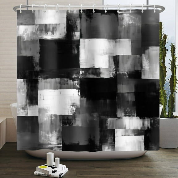 Pbobriich Abstract Black White Shower Curtain,Grey Minimalist Modern Fabric Shower Curtain,72"x72"