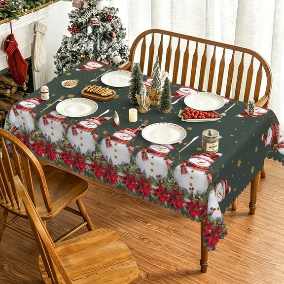 Pbobriich Black Christmas Tablecloth for Rectangle Tables Snowman Winter Table Cover for Dining Kitchen Decor Party Banquet, 60x84 Inch