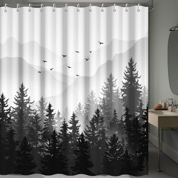 Pbobriich Black Grey Trees Shower Curtain,Mountain Forest Country Shower Curtain for Bathroom 72Wx72L inch Fabric Bath Curtains
