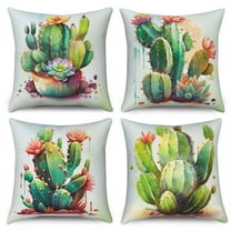 Pbobriich Blue Pillow Covers 18x18,4 PCS,Retro Flower Throw Pillows Cases Linen Cushion Cover Sofa Decor