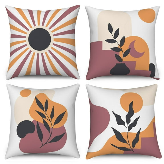 PBOBRIICH Boho Purple Throw Pillow Covers Set of 4,Mid-Century Linen Pillowcase for Living Room Bedroom Decor,18x18
