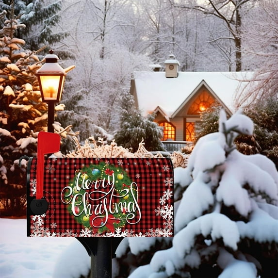 Pbobriich Christmas Red Plaided Mailbox Cover Magnetic Standard Size,18x21