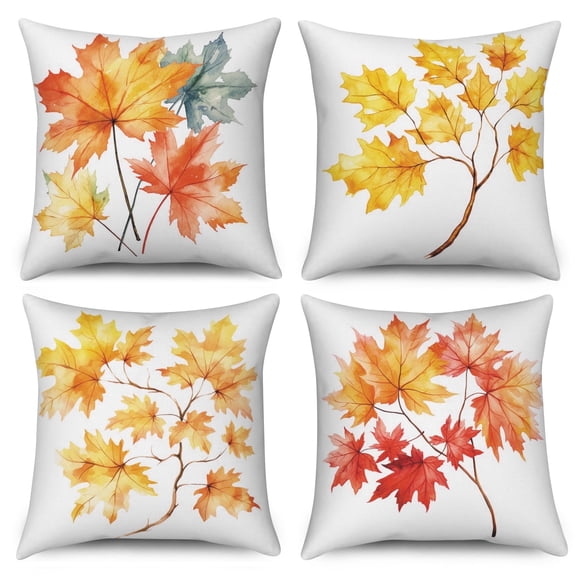 Fall Orange Outdoor Pillow Cover for Couch,Autumn Leaves Linen Decorative Pillow Cover,18x18,4 Count