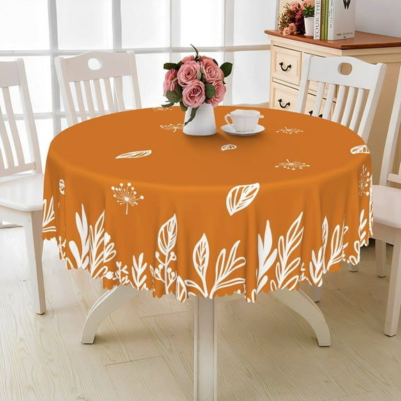 Pbobriich Fall Orange Round Tablecloth,Farmhouse Table Cloth for Kitchen Dinning Party Outdoor Decor,60"