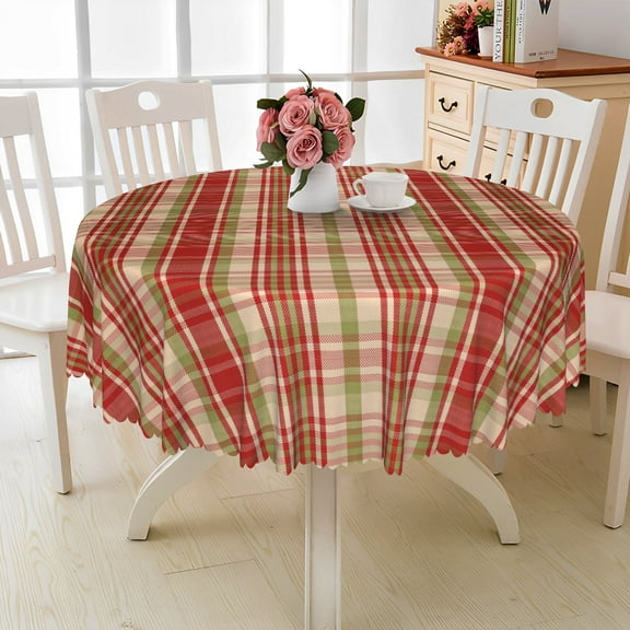 Pbobriich Fall Plaided Round Tablecloth,Autumn Checkered Table Cloth for Kitchen Dinning Party Outdoor Decor,72"
