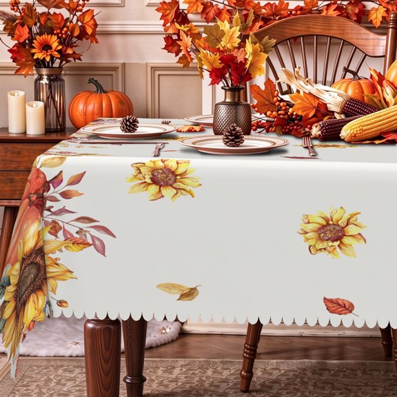 Pbobriich Fall Sunflower Tablecloth Rectangle,Thangksgiving Table Cloth for Kitchen Dinner Decor,60x84 Inch